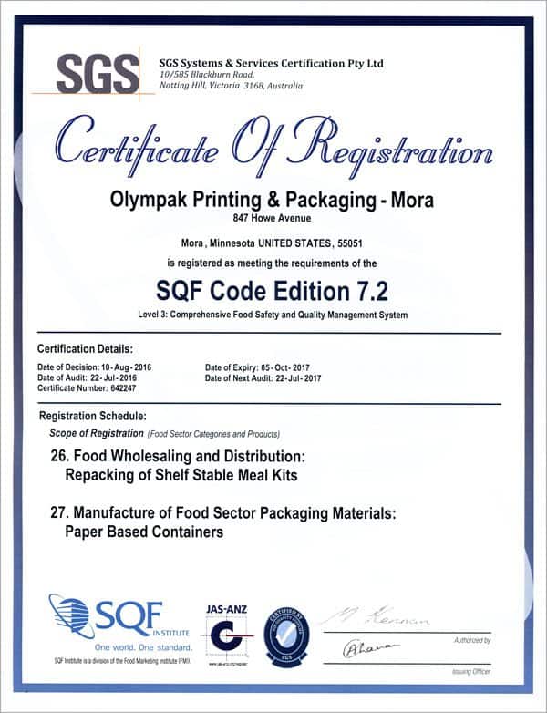 SQF-certificate 